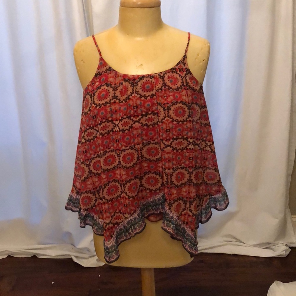 Patterned spaghetti strapped shirt